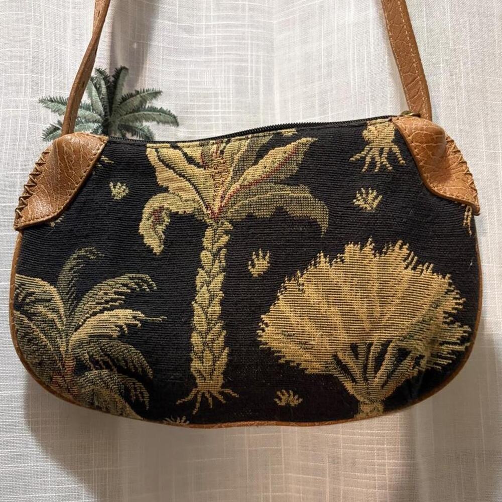 Tommy bahama black and tan / brown tropical tapestry shoulder bag